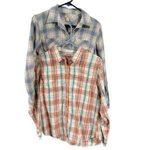 Lot of 2 L.L. Bean Women's Small Petite 100% Cotton Flannel Plaid Shirts